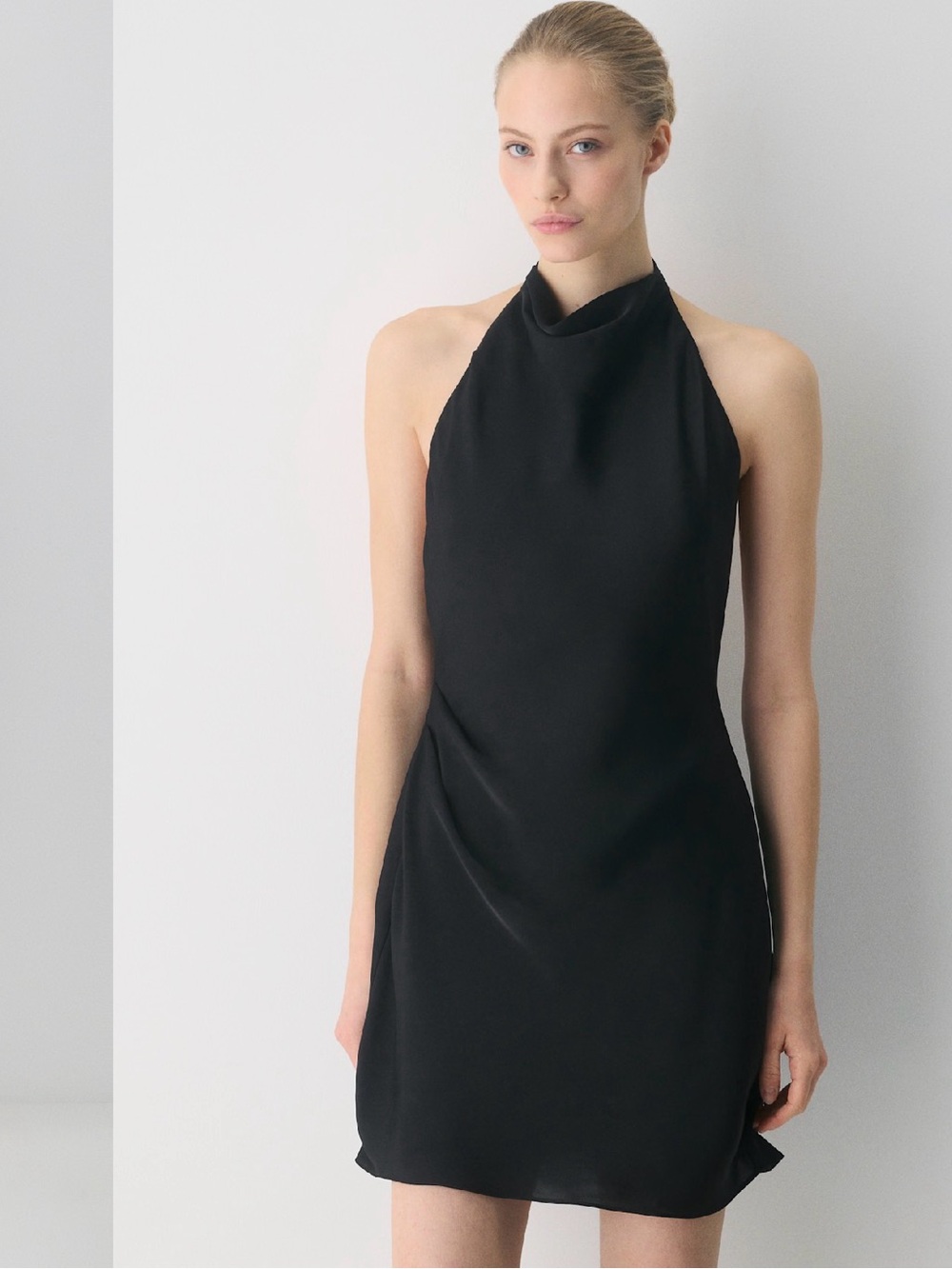 Aritzia Black Audience Satin Mini Halter Dress 8